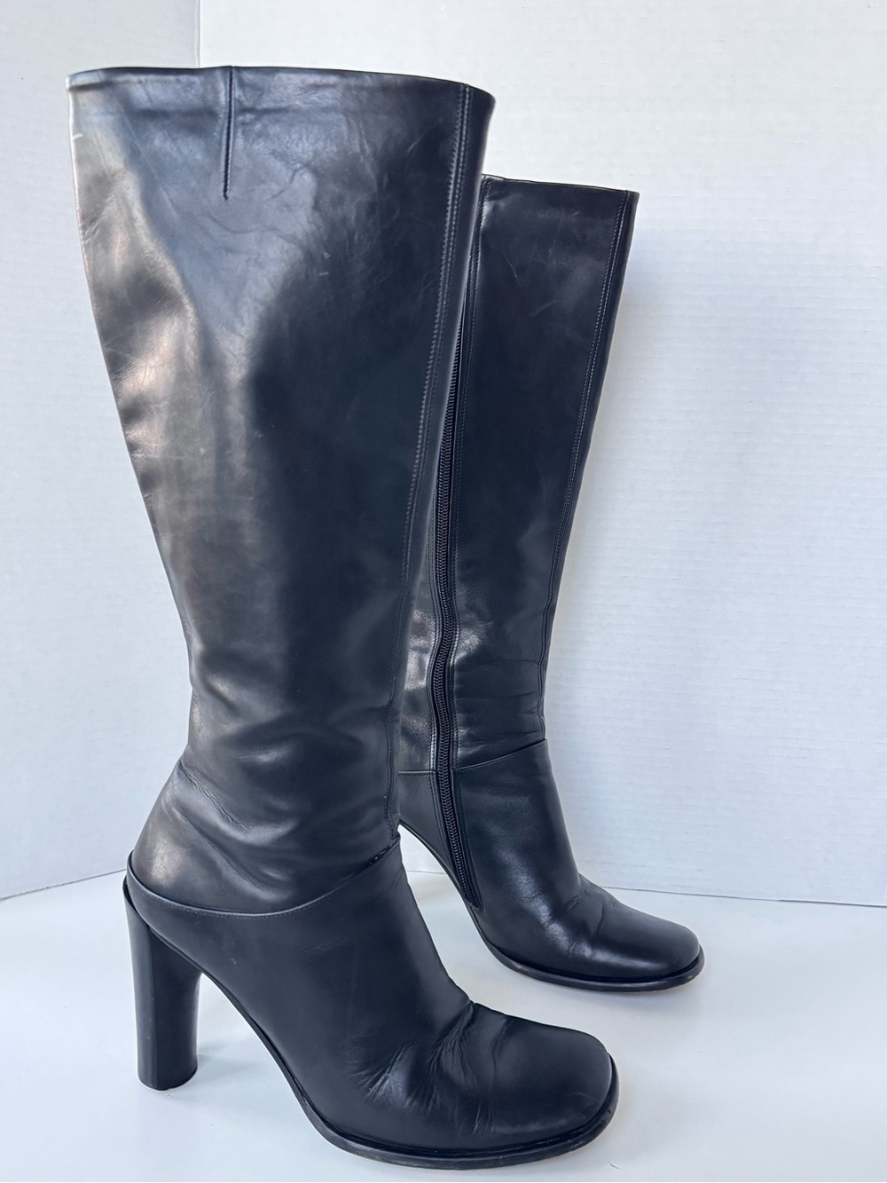 Via Spiga Black Leather Knee-High Heeled Boots - Picture 4 of 10